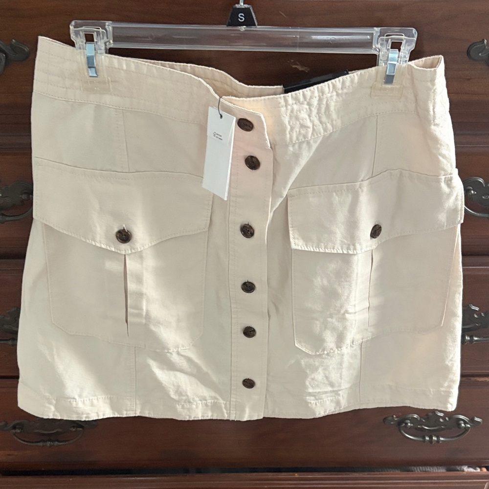 Banana Republic Button-Front Utility Linen Blend Mini Skirt